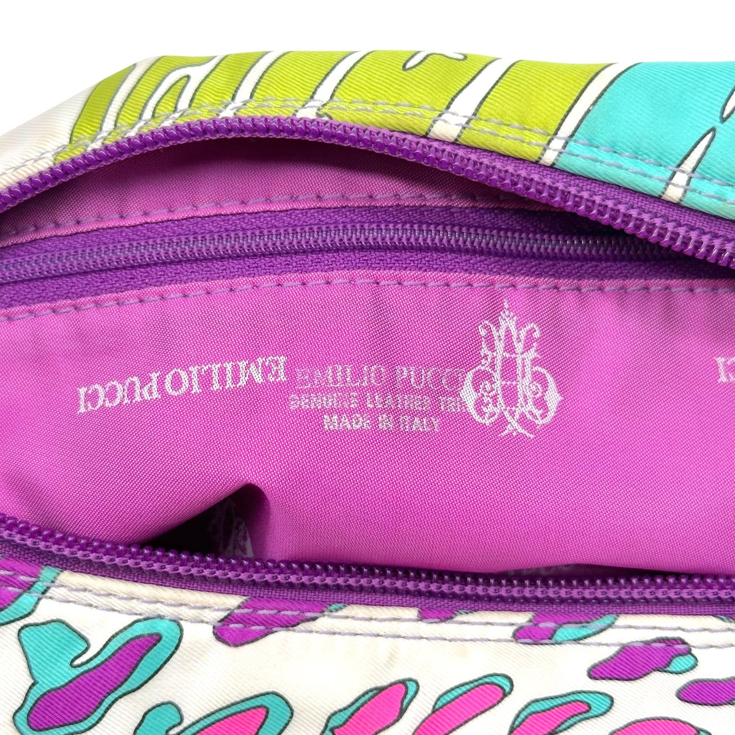 Emilio Pucci Teal Green & Pink Printed Silk Pochette Bag