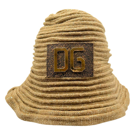 Dolce & Gabbana Beige Metallic Knit Logo Patch Bucket Hat - Outfit Repeater