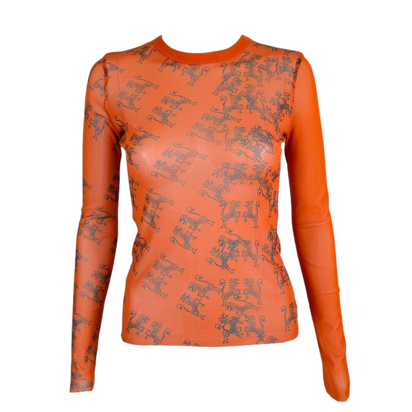 Jean Paul Gaultier Orange Tribal Printed Mesh Longsleeve Top