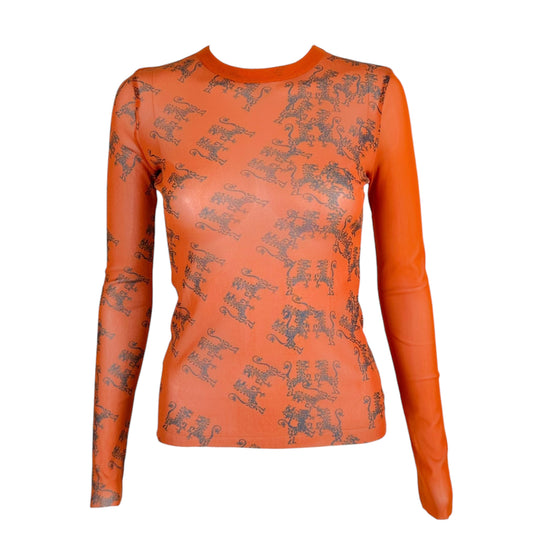 Jean Paul Gaultier Orange Tribal Printed Mesh Longsleeve Top
