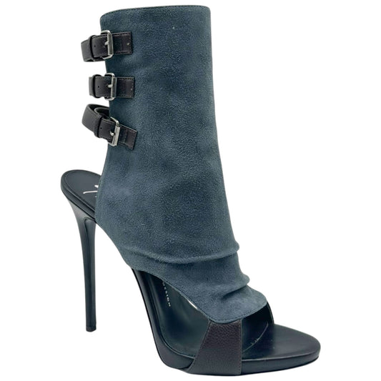 Giuseppe Zanotti Gray Suede Black Leather Peep-Toe Bootie