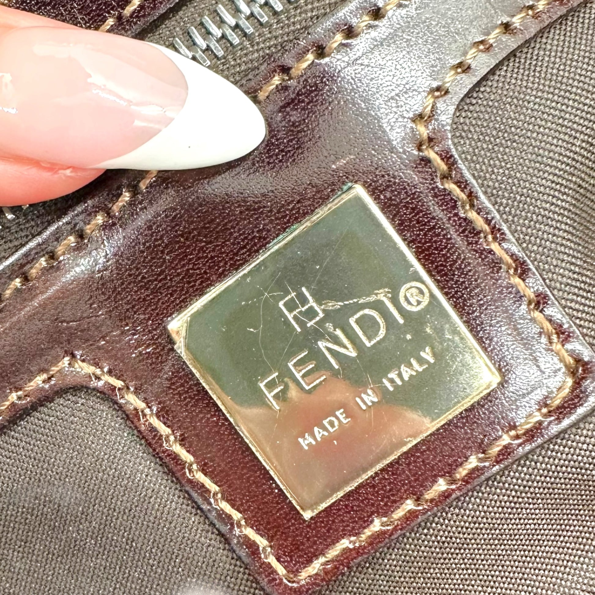 Fendi Crossbody Baguette Bag Light Pink Beaded Brown Leather