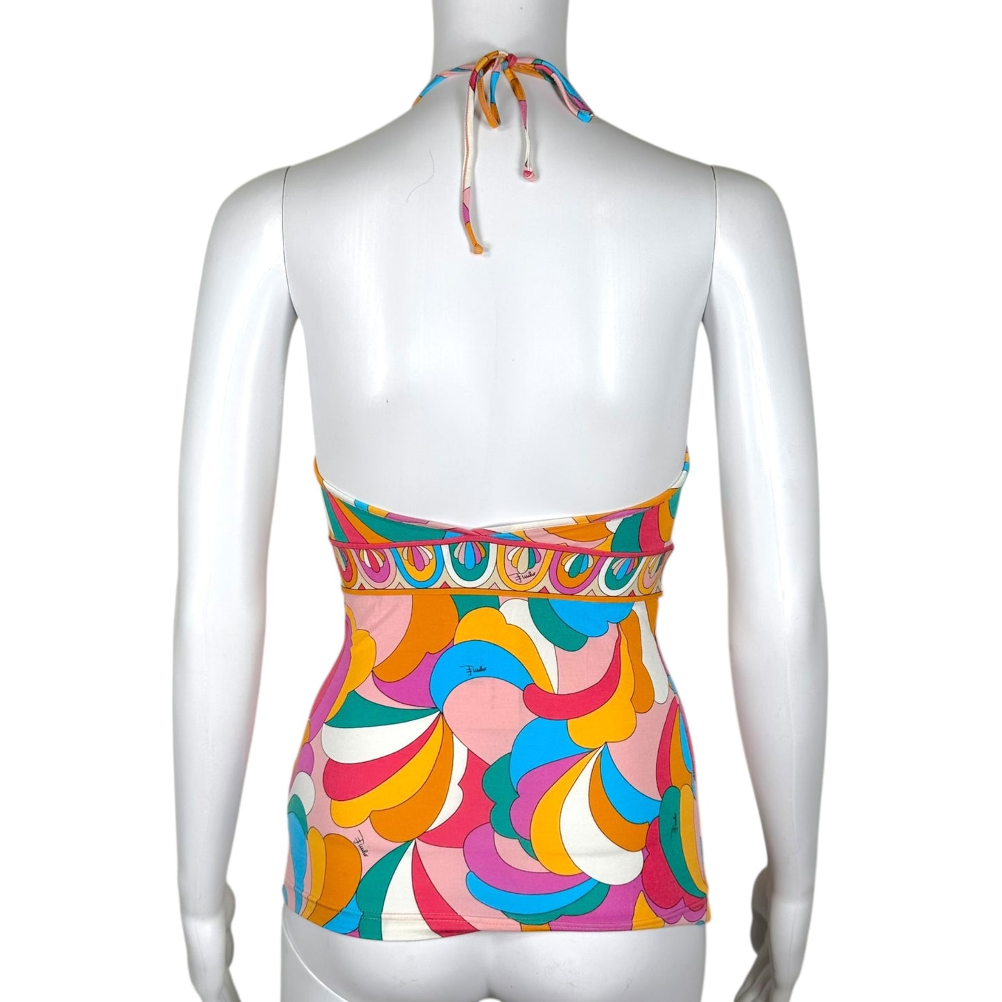 Emilio Pucci Orange Multicolor Printed Halter Tank Top