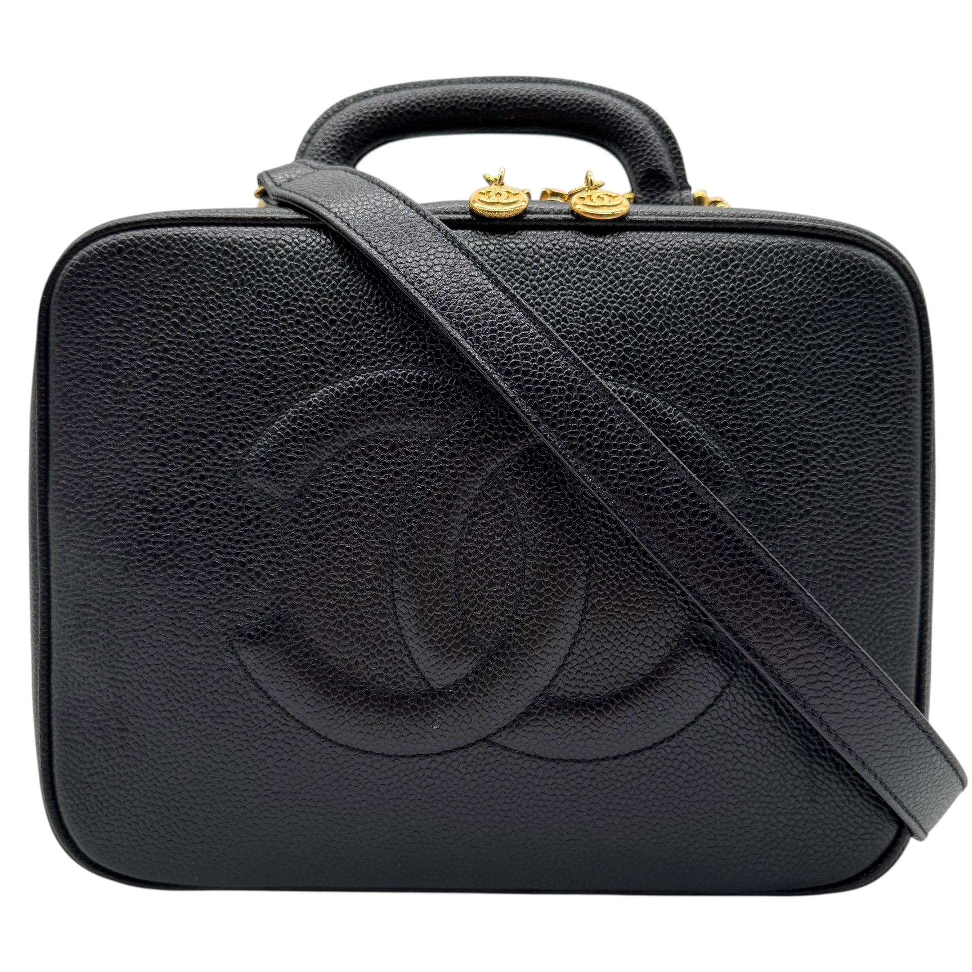 Chanel Black Caviar Leather 2-Way Satchel Vanity Bag 1996-97 - Outfit Repeater