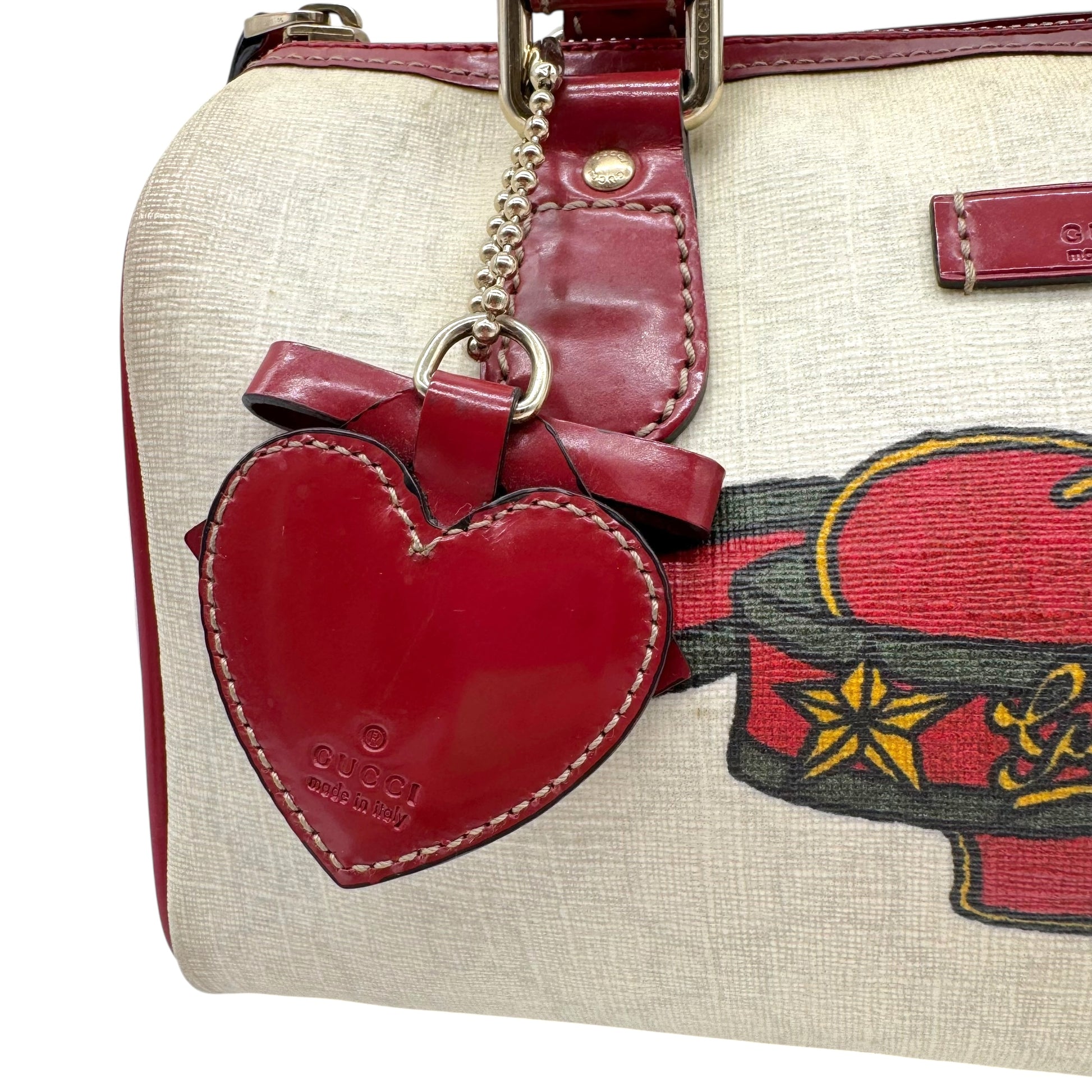 Gucci x UNICEF Red & White Tattoo Heart Mini Boston Bag - Outfit Repeater