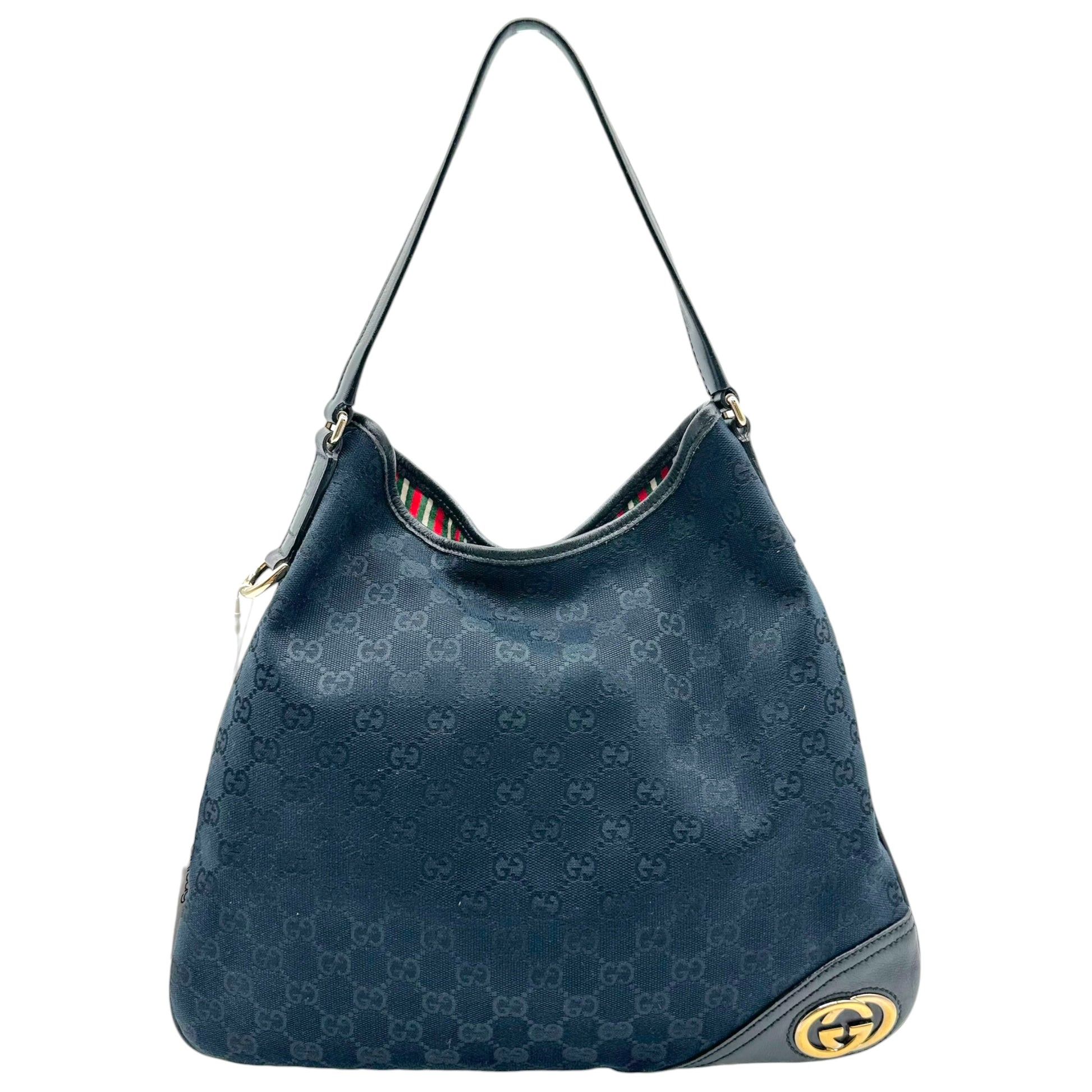 Gucci Black Monogram Canvas Shoulder Hobo Bag