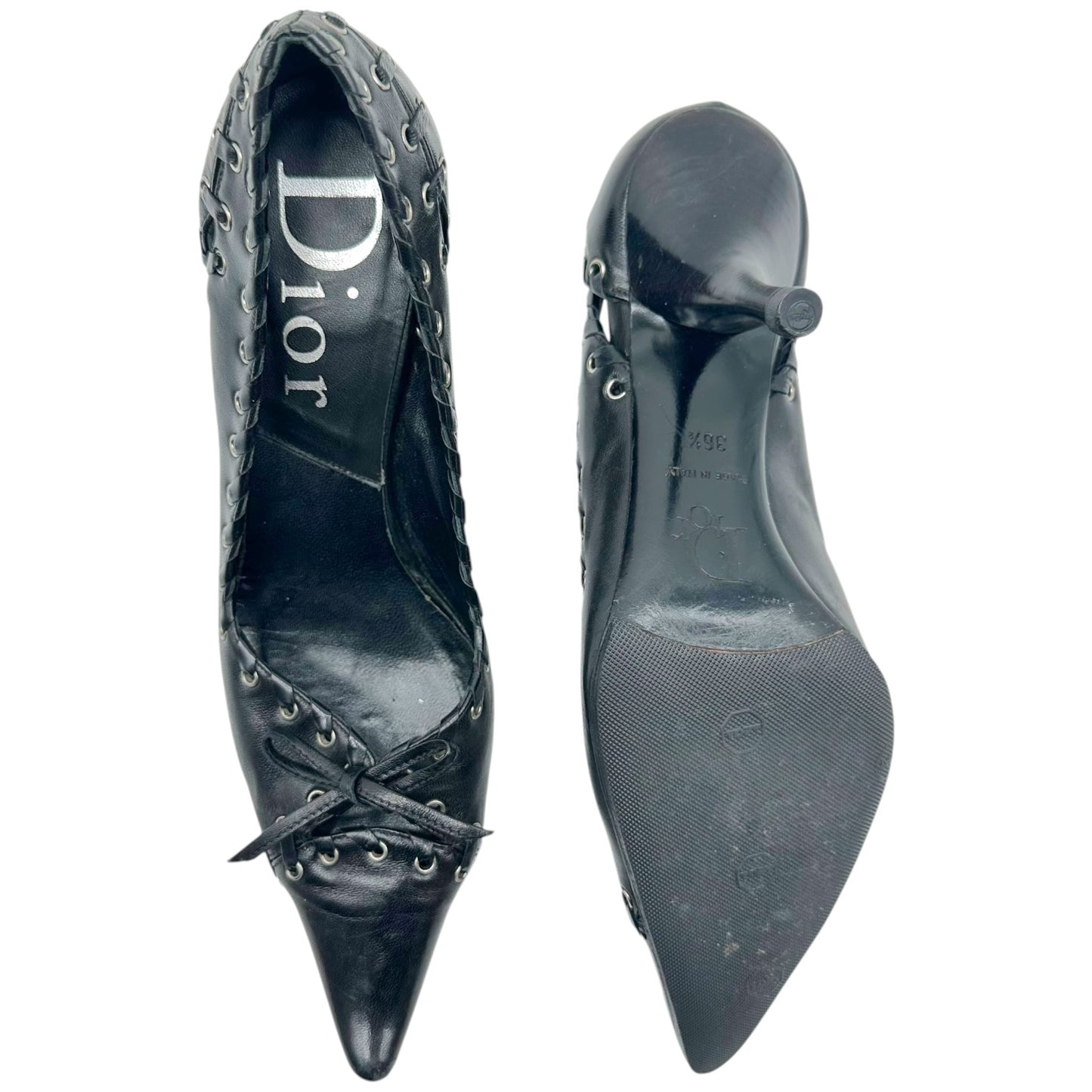 Christian Dior Black Pointed Toe Heels with Eyelet Details