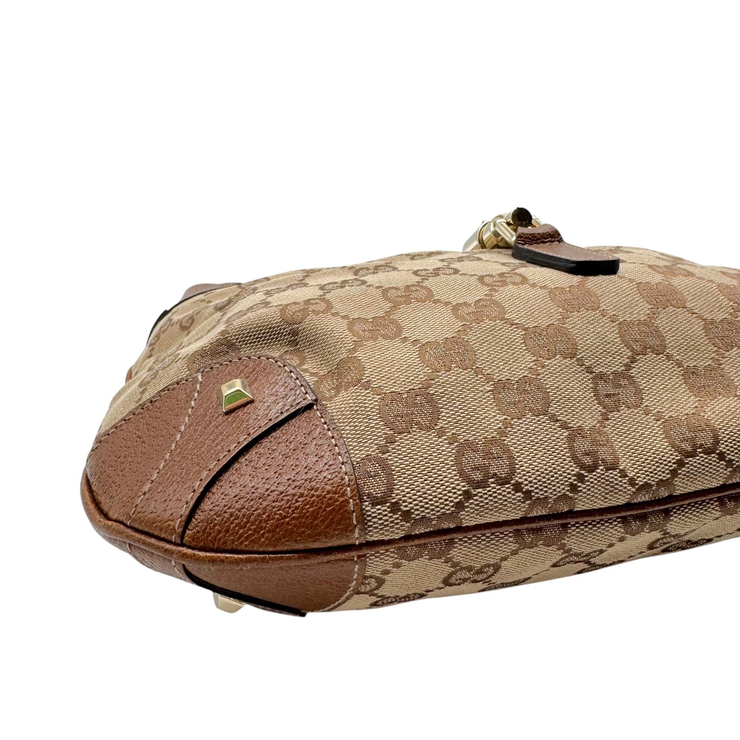 Gucci Tan Monogram & Brown Leather Piston Lock Shoulder Jackie Bag