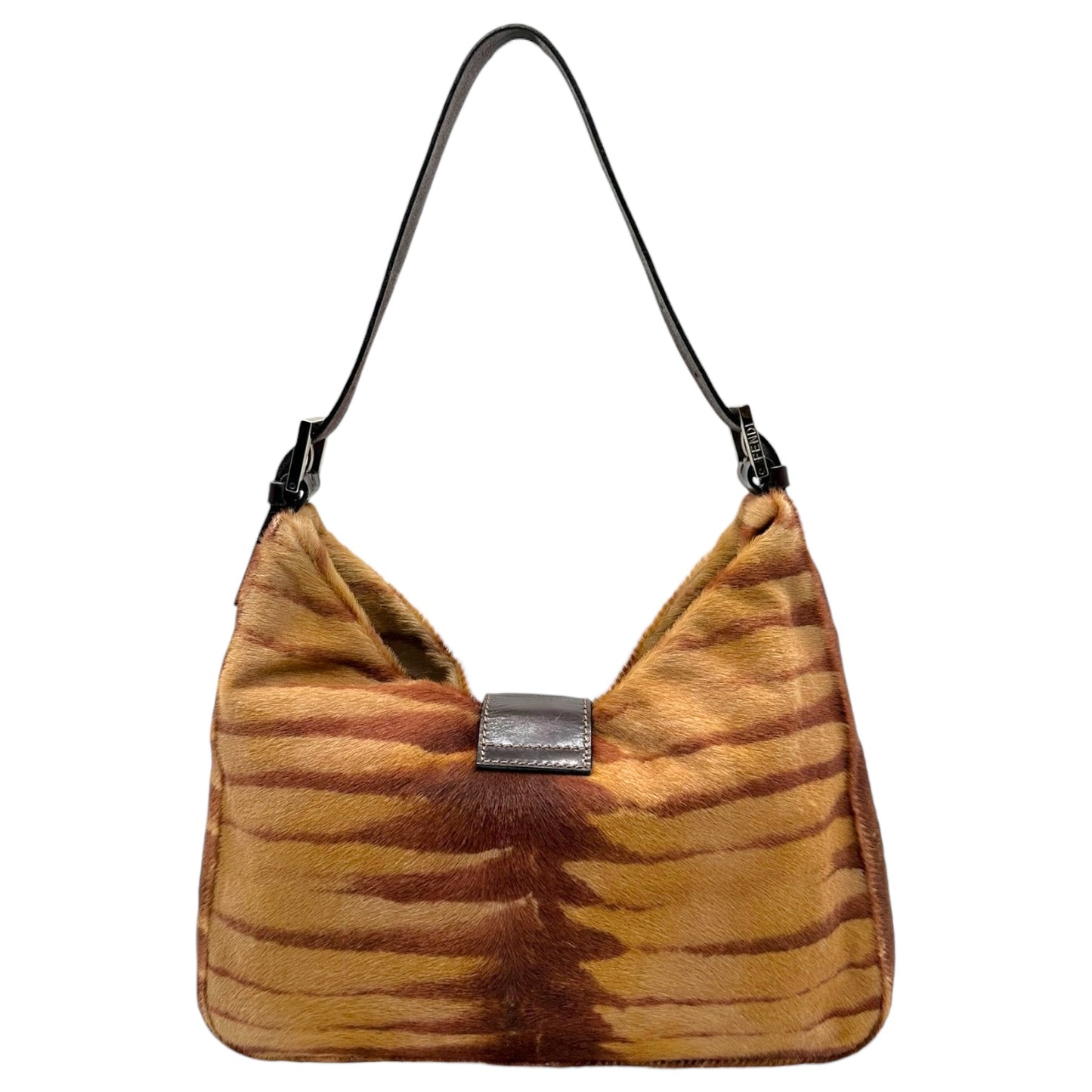 Fendi Brown Zebra Print Ponyhair Shoulder Baguette Bag