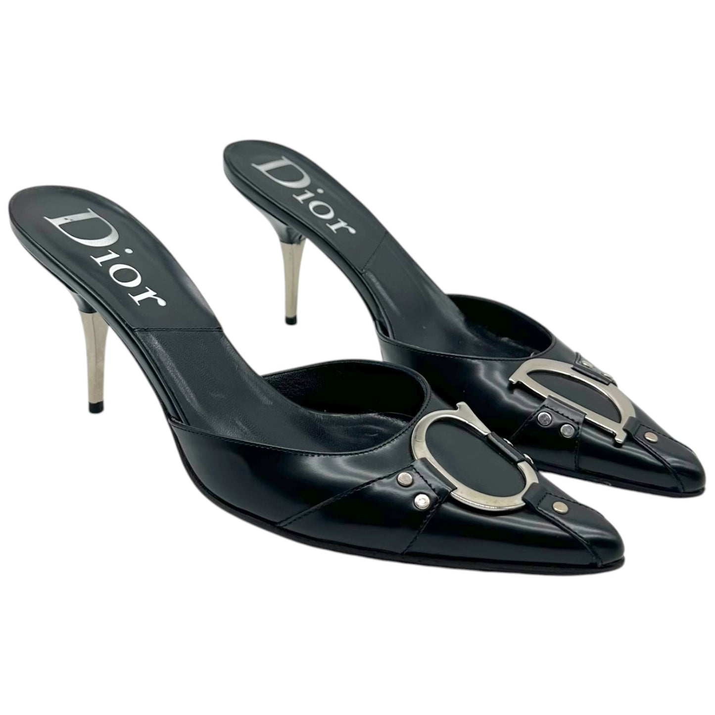 Christian Dior Black Leather Pointed Toe Mule Heels