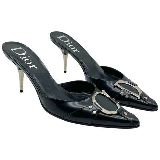 Christian Dior Black Leather Pointed Toe Mule Heels