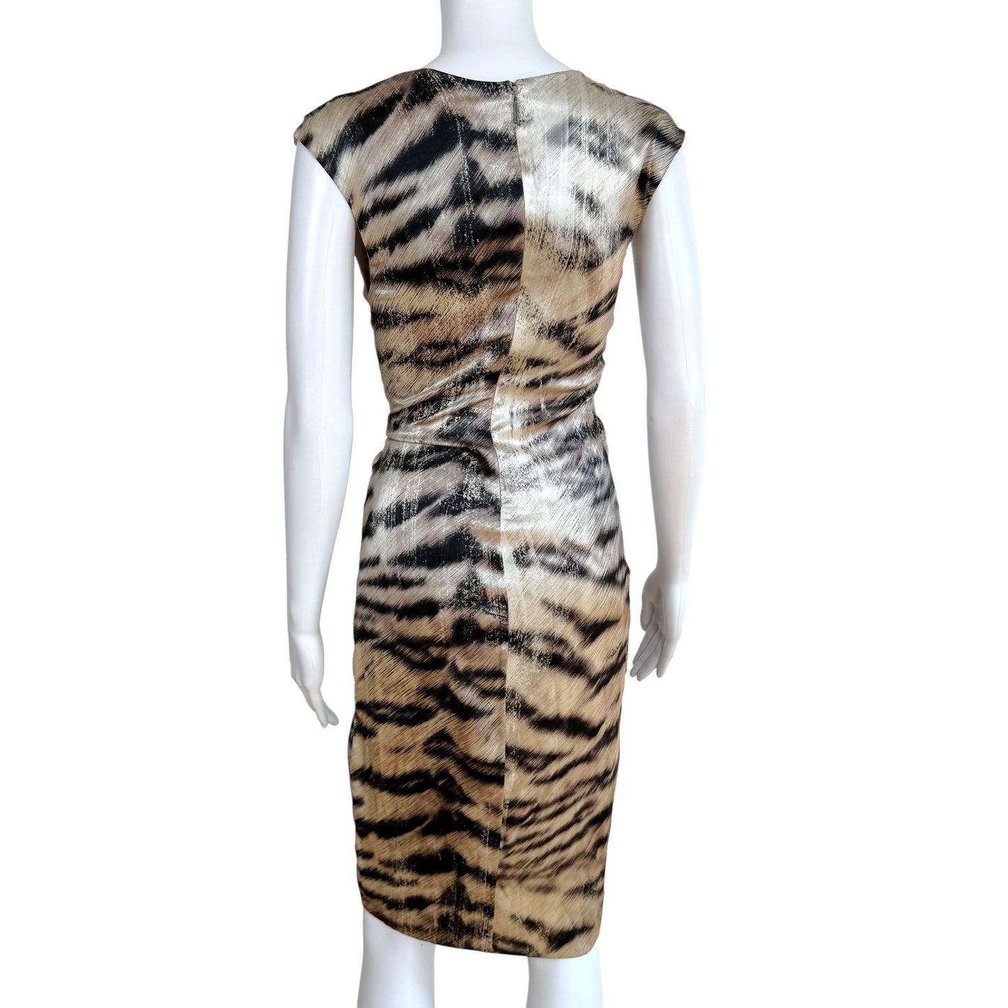 Roberto Cavalli Gray Tiger Print Silk Wrap Midi Dress