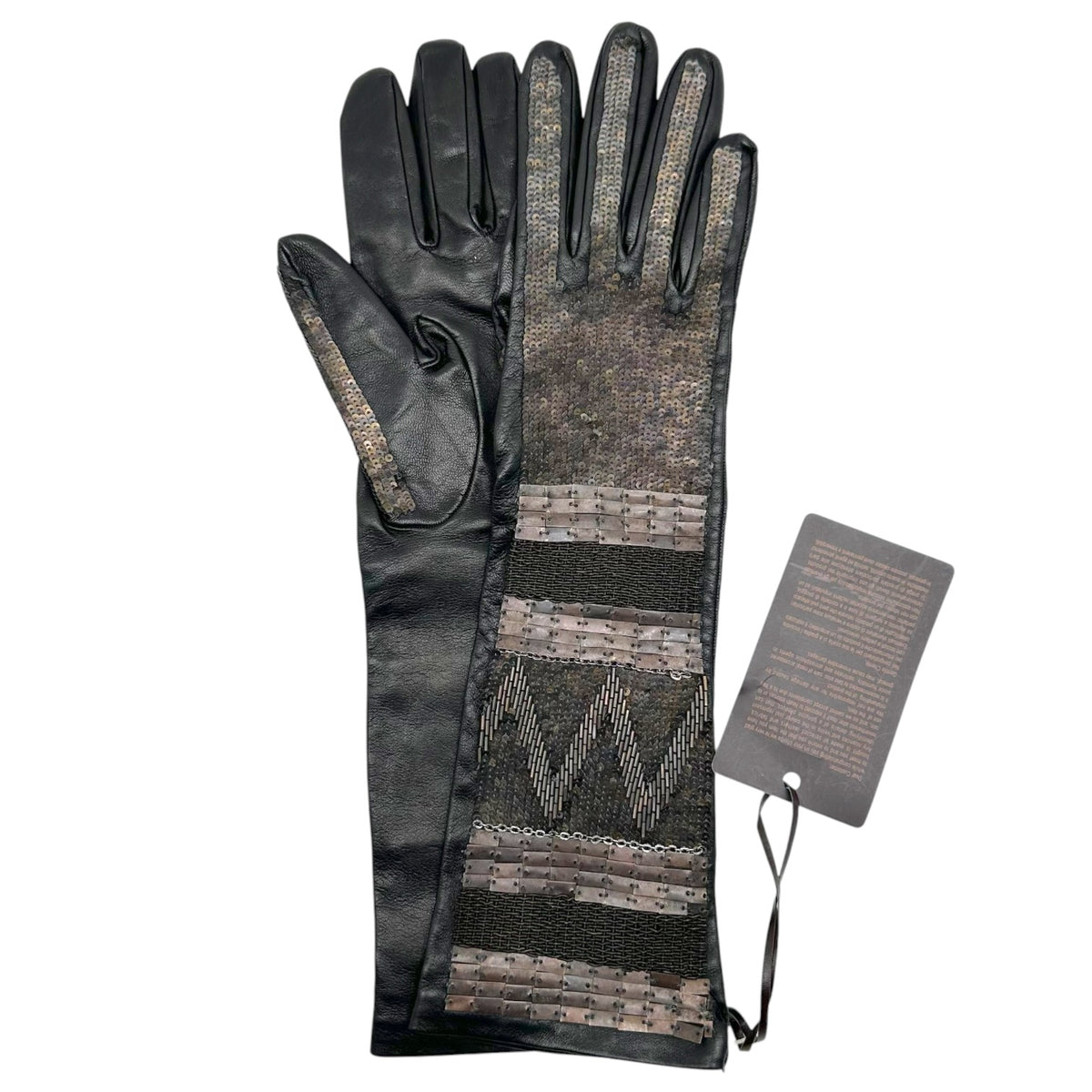Roberto Cavalli Black Lambskin Sequin Bead Gloves