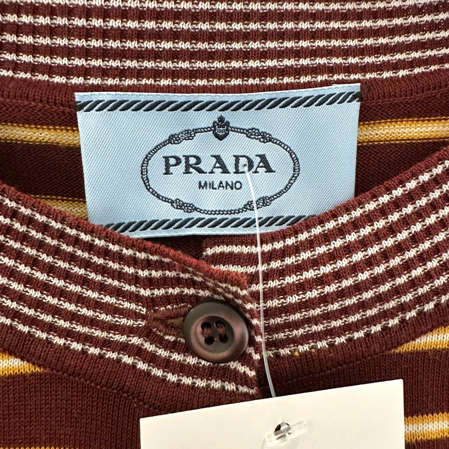 Prada 2013 Burgundy & Yellow Striped Crop Cardigan