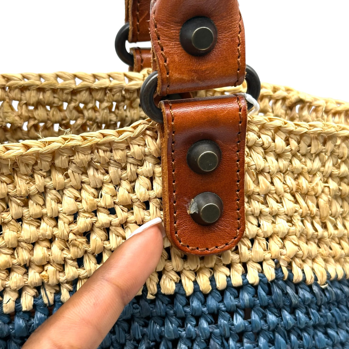 Balenciaga Raffia Beach Tote Bag Navy Blue Beige Stripes