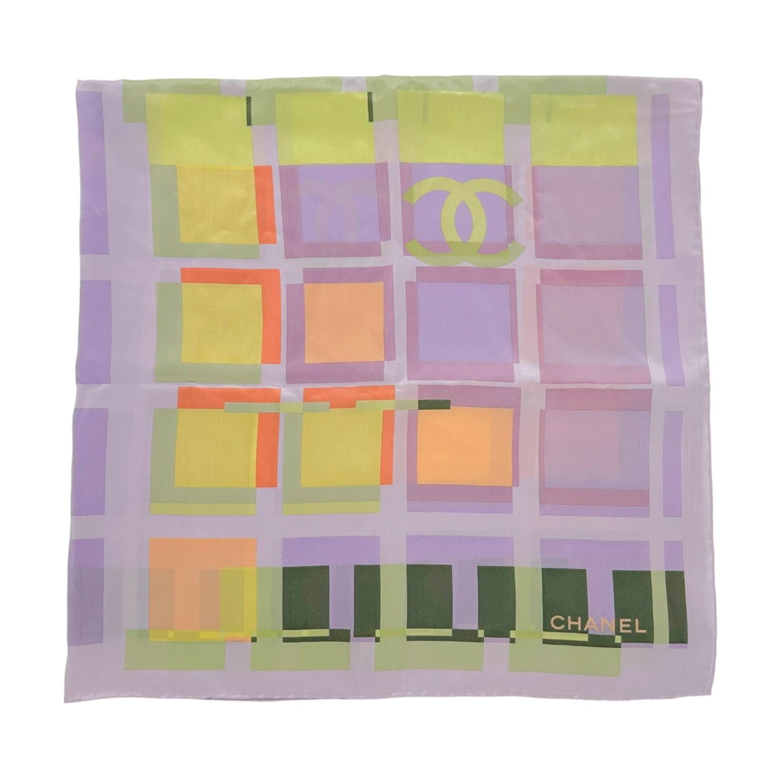 Chanel Silk Square Scarf Pastel Purple Multicolor CC Logo