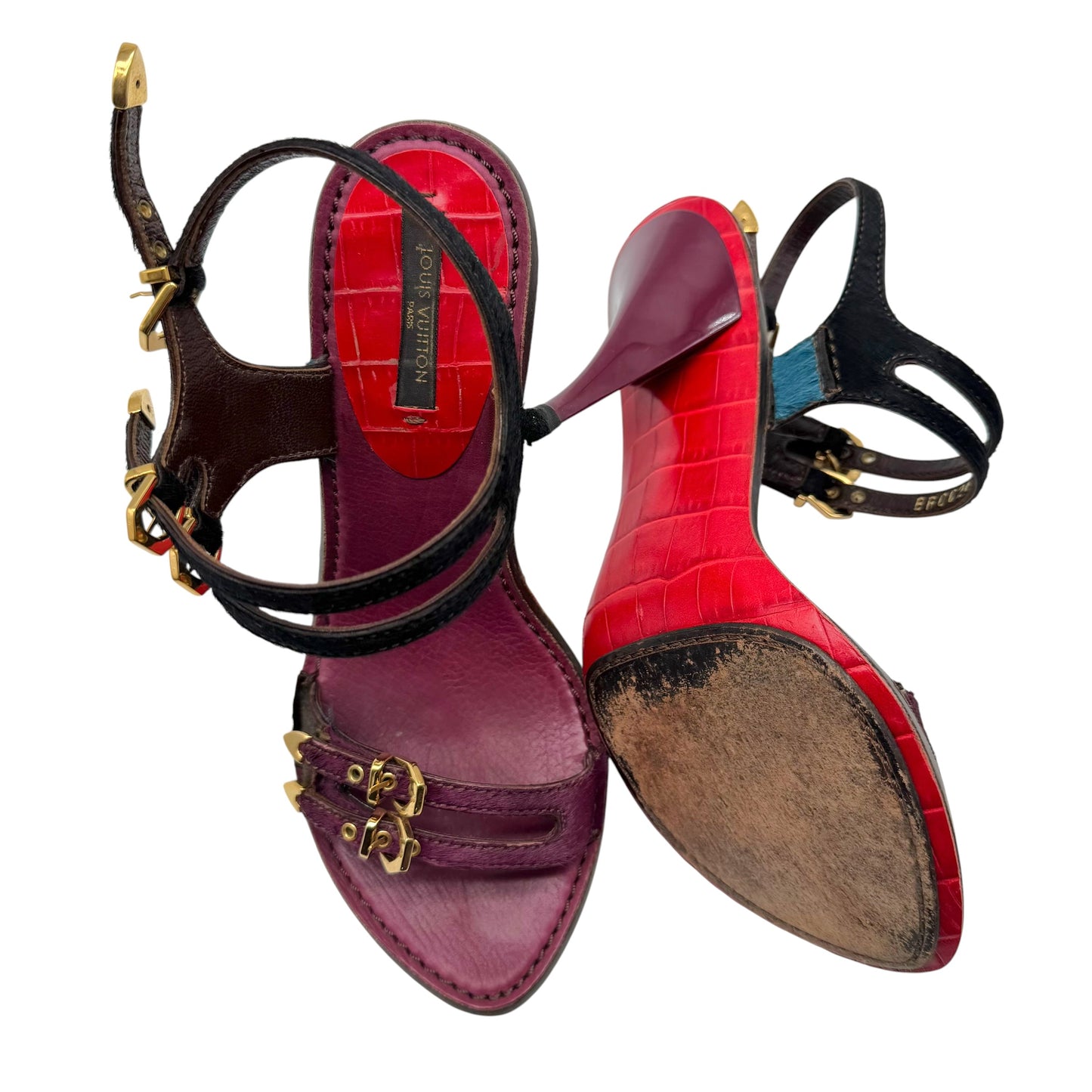 Louis Vuitton Multicolor Ponyhair & Croc Sandal Heels