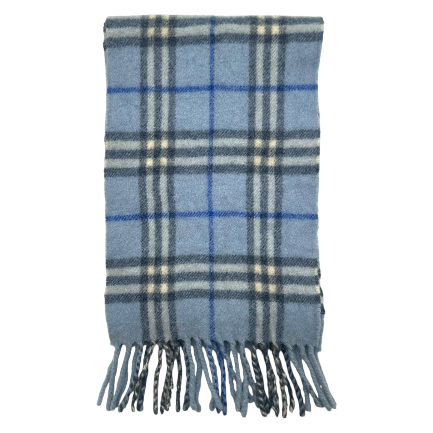 Burberry Light Blue Nova Check Plaid Wool Scarf