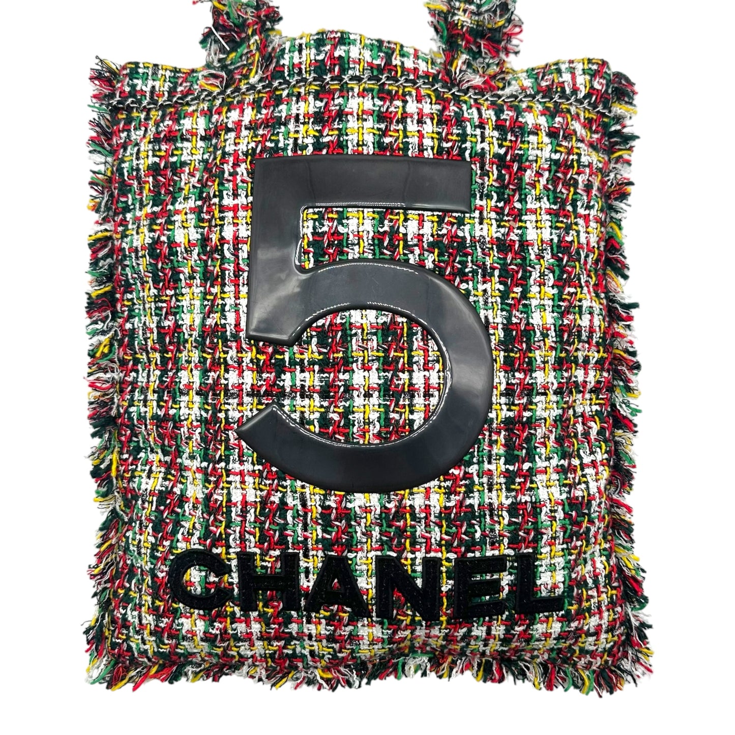 Chanel Tweed Tote Bag Red Yellow Green No.5 Logo