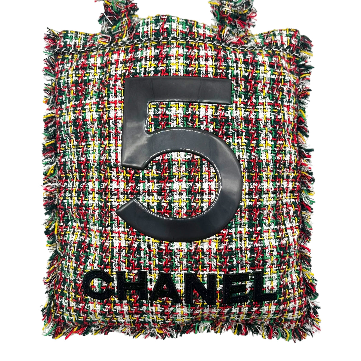 Chanel Tweed Tote Bag Red Yellow Green No.5 Logo
