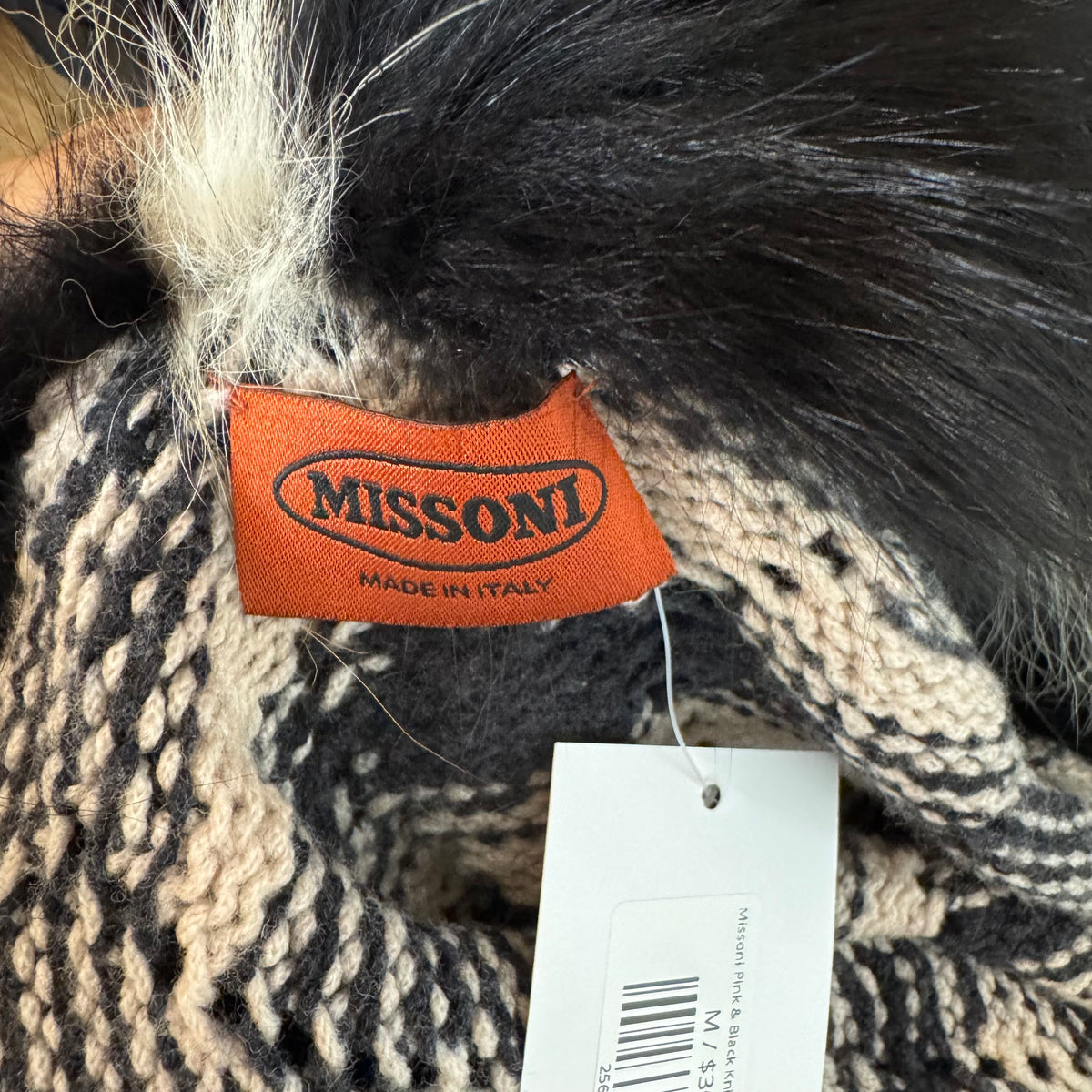 Missoni Knit Cape Pink Black Fox Fur Collar