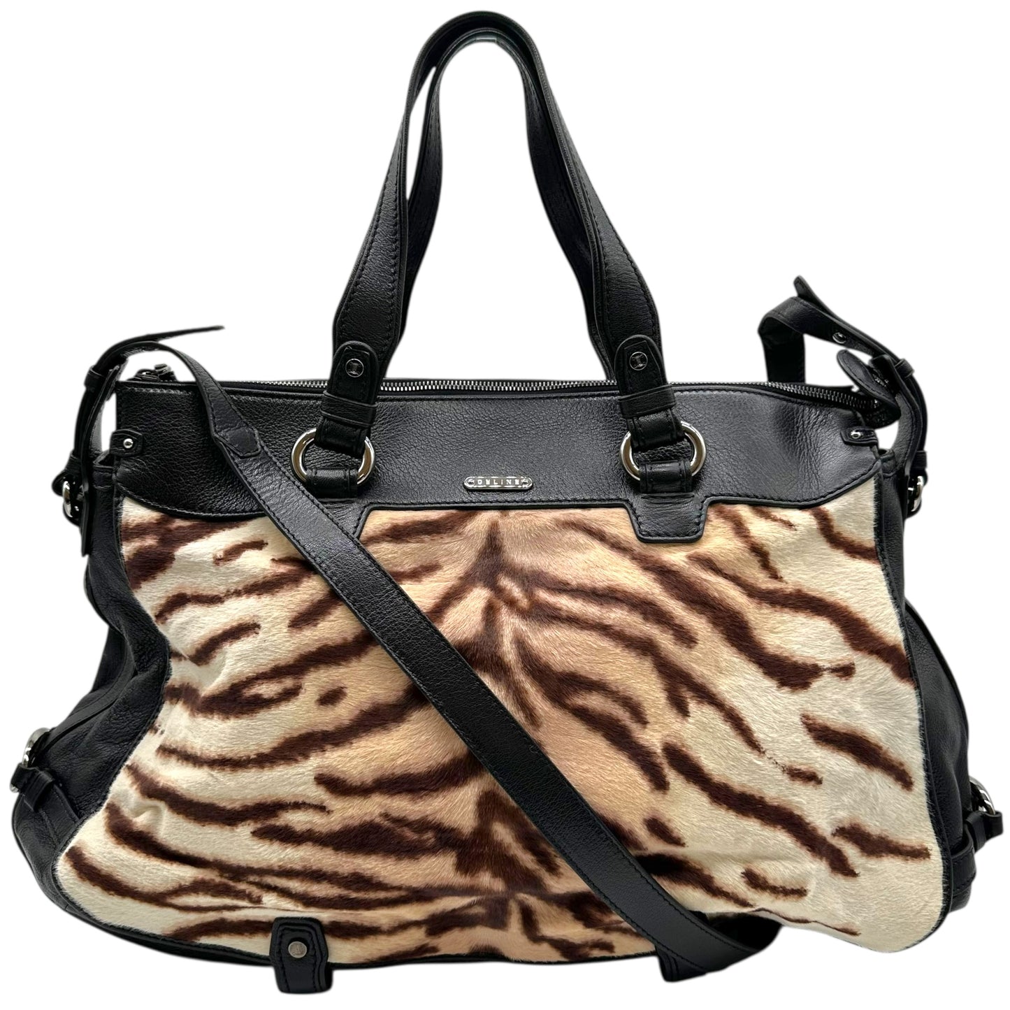 Celine Zebra Print Ponyhair & Black Leather 2-Way Tote Bag