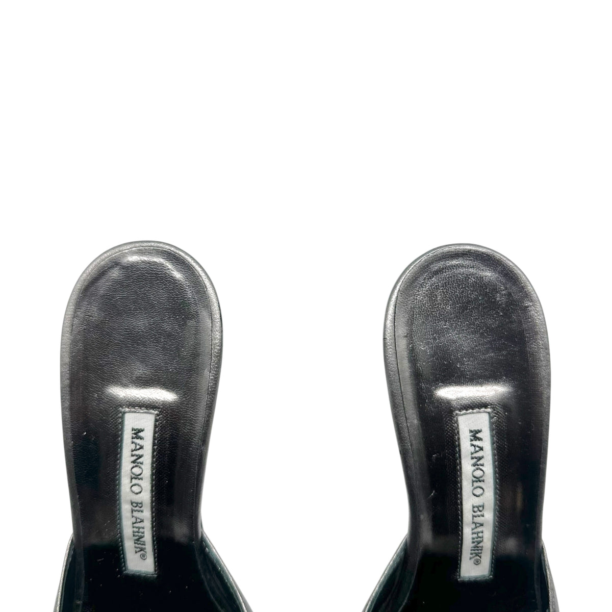 Manolo Blahnik Silver Leather & Crystal Embellished Mule Heels