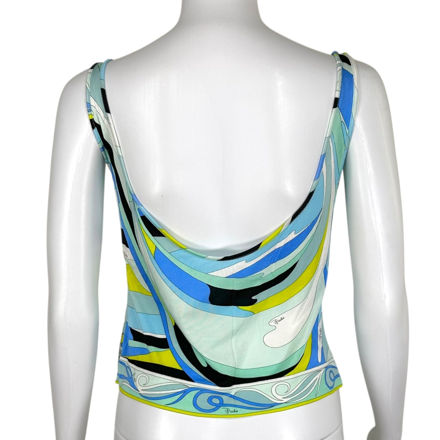 Emilio Pucci Silk Knit Tank Blue Green Abstract Print