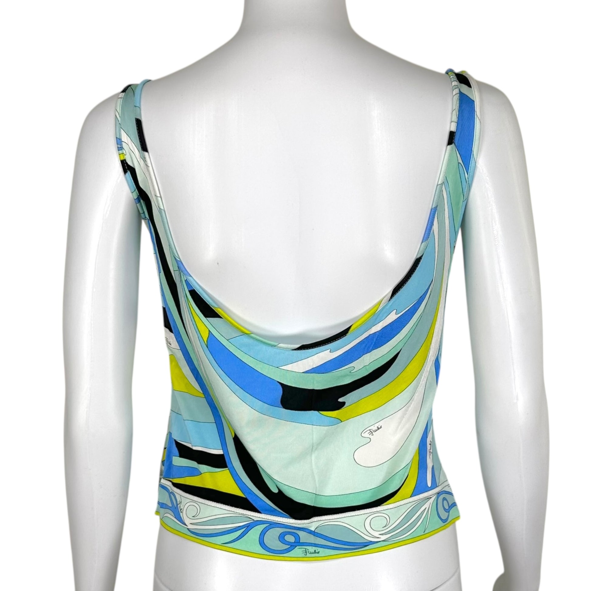 Emilio Pucci Silk Knit Tank Blue Green Abstract Print