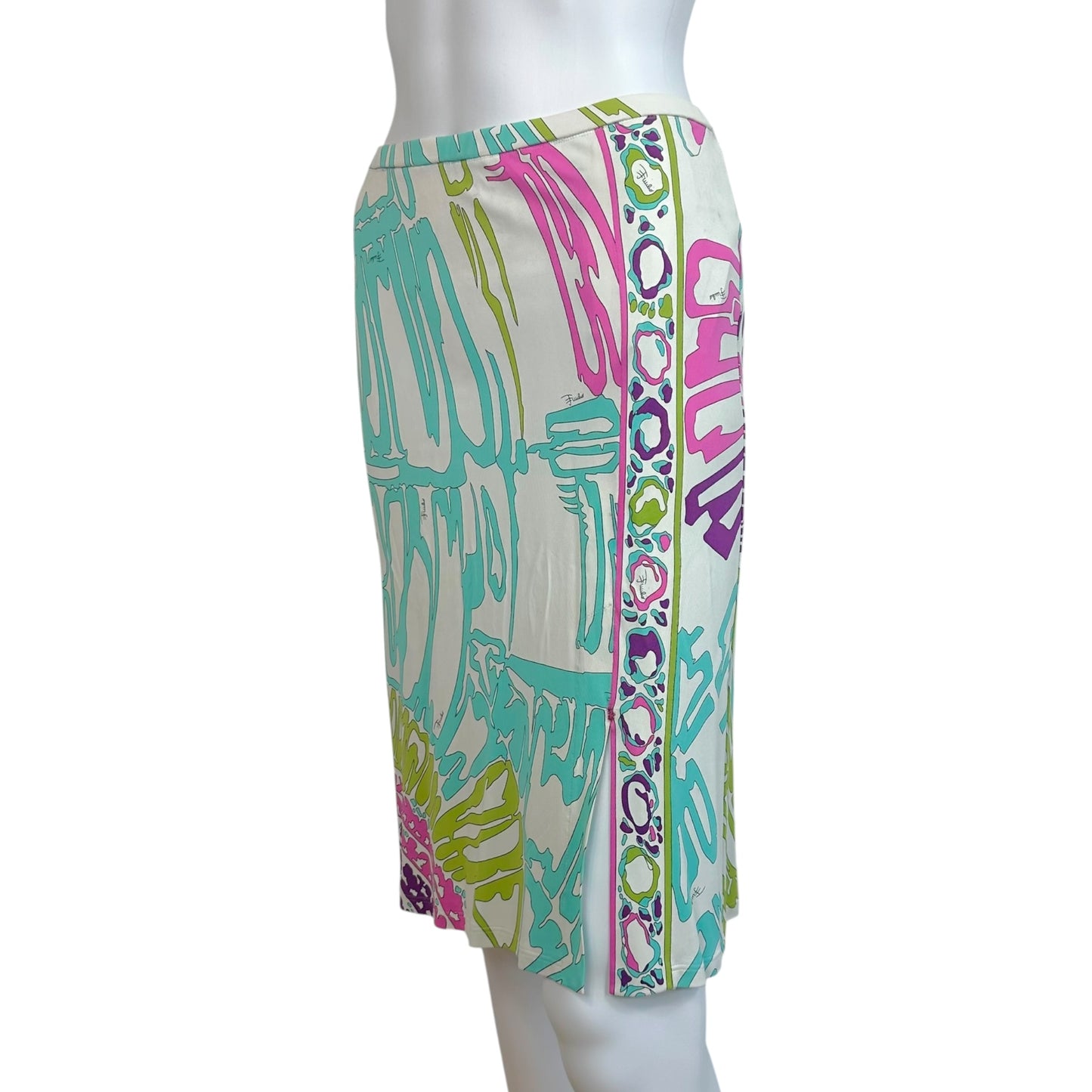 Emilio Pucci Turquoise & Pink Printed Midi Skirt