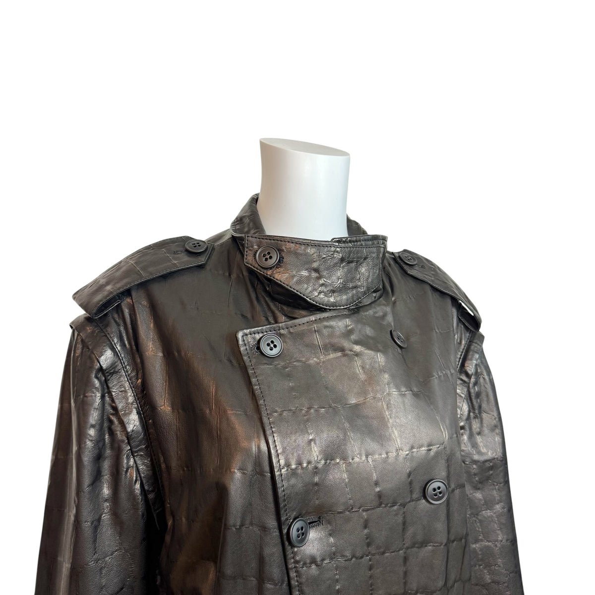 Emporio Armani F/W 2010 Croc Print Black Leather Trench Coat