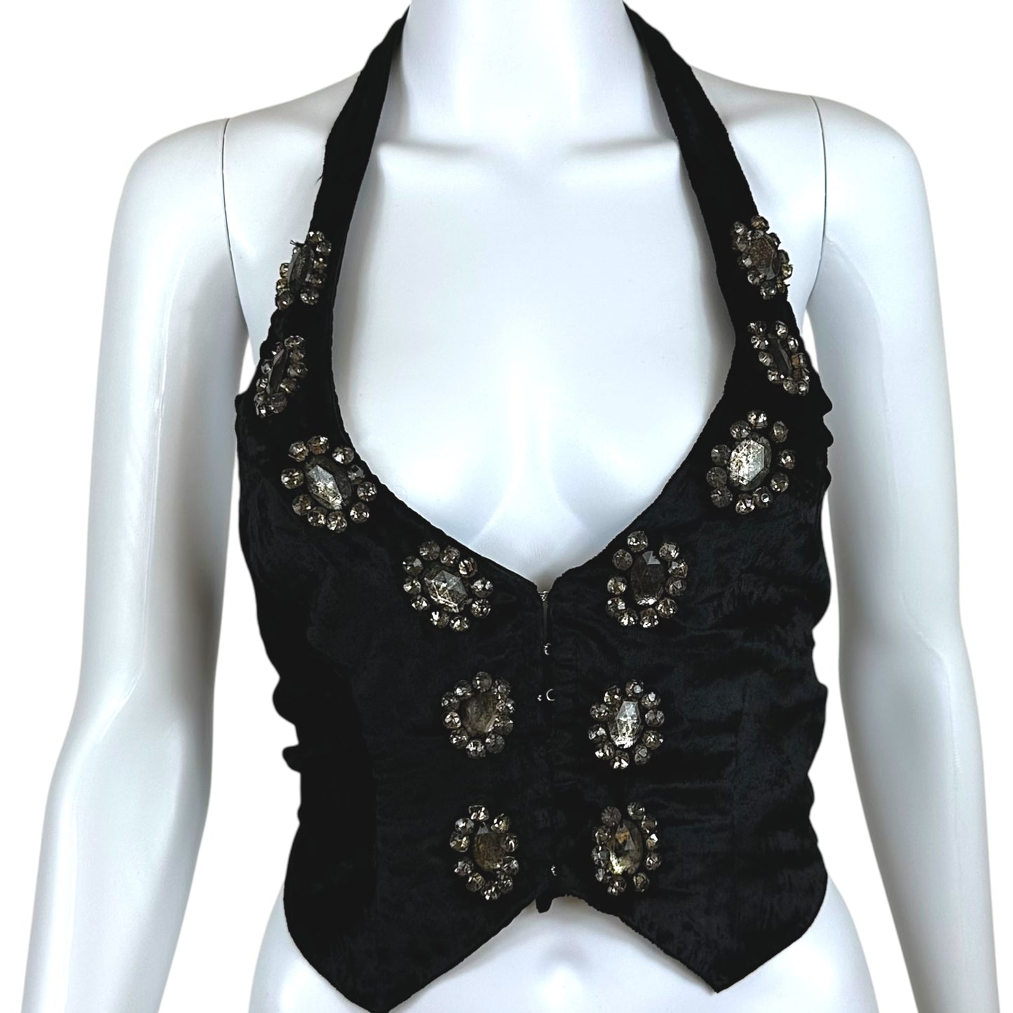 Blumarine Blugirl Black Velvet Crystal Embellished Vest Top - Outfit Repeater