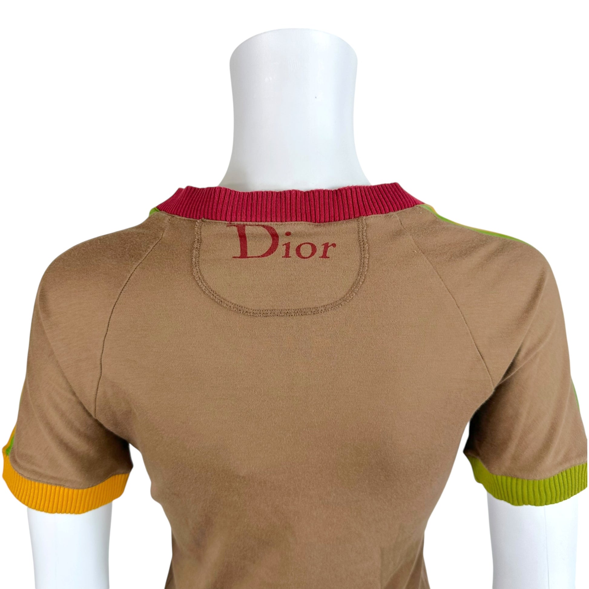 Christian Dior Brown Striped Sleeve T-Shirt