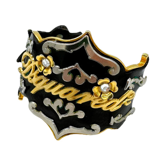 Dsquared2 Leather Trim Logo Cuff Bracelet
