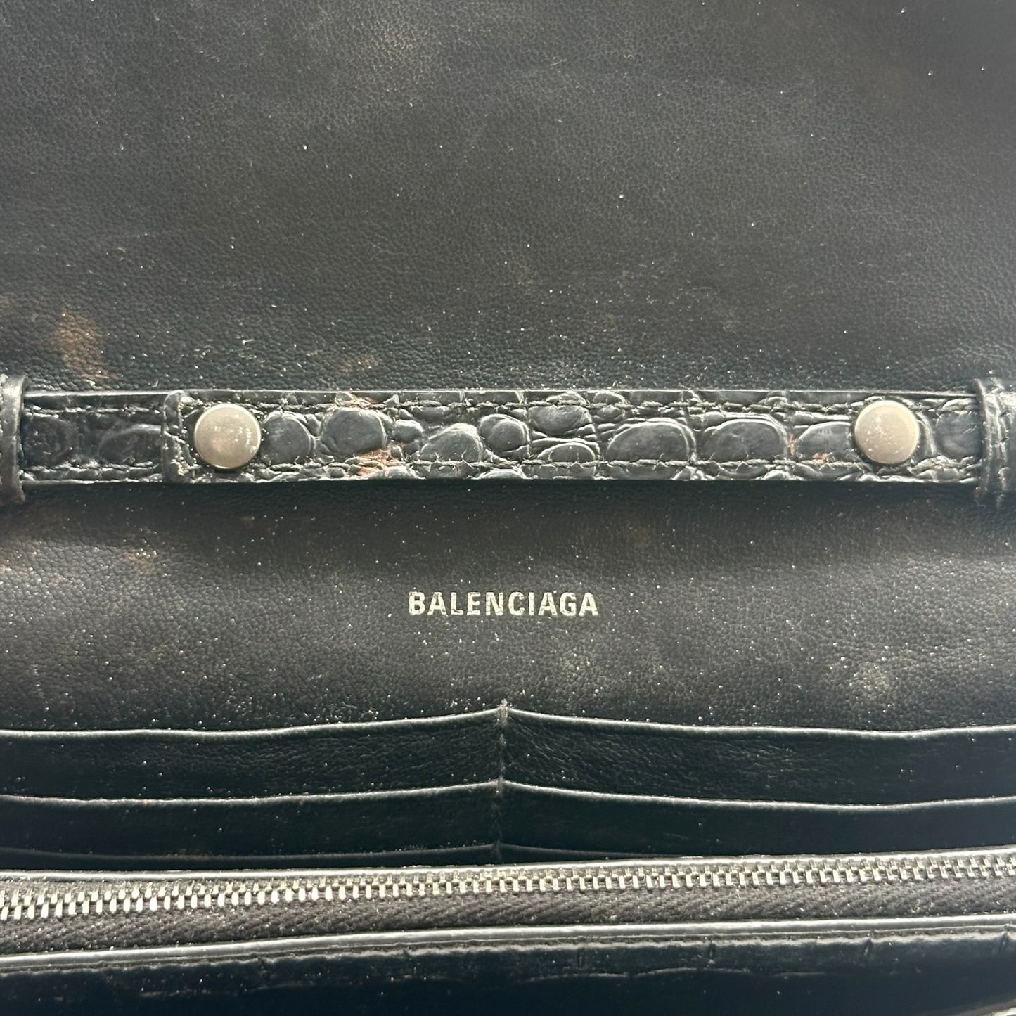 Balenciaga Black Croc Embossed Leather Hourglass Chain Strap Crosbody Bag