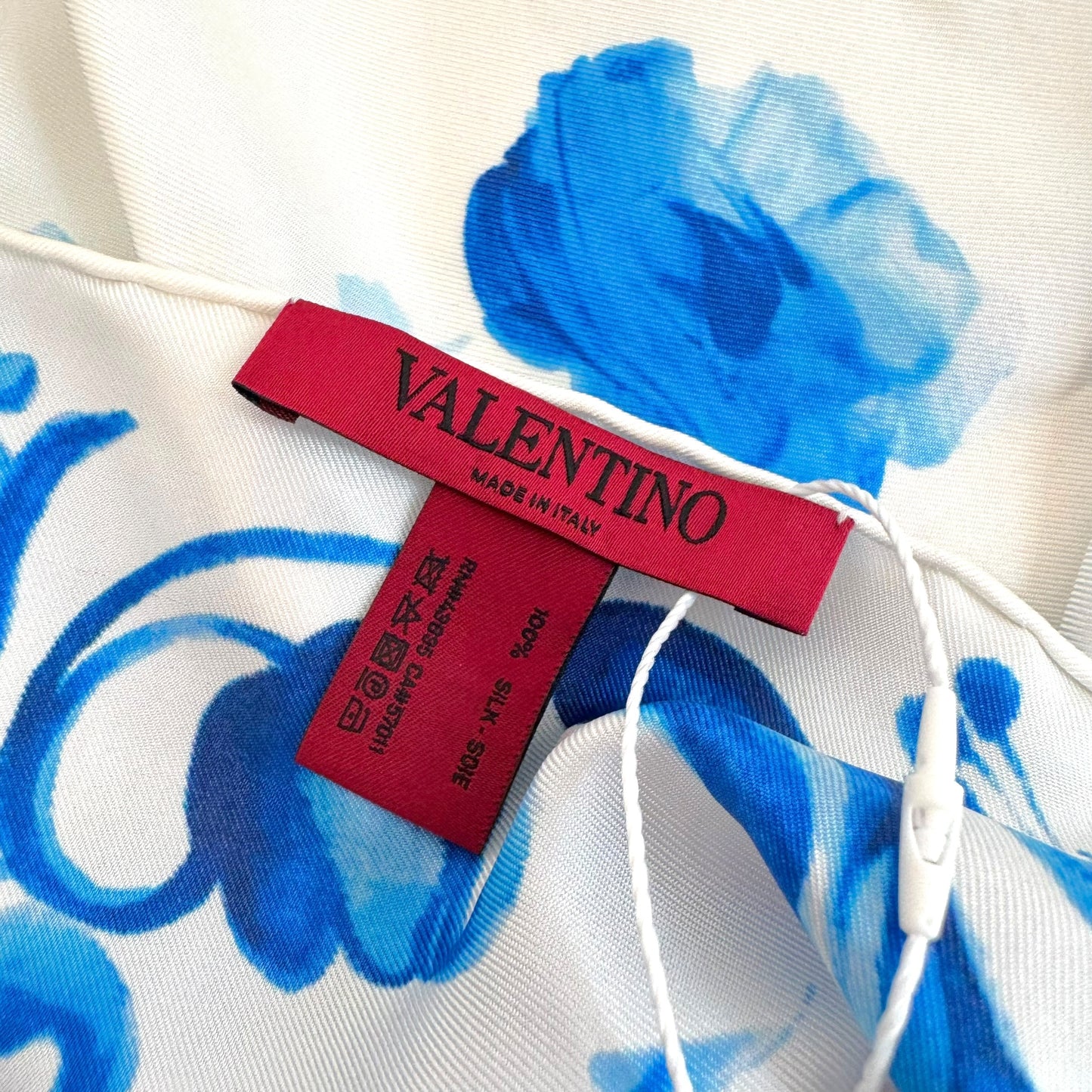 Valentino Blue & White Floral Print Silk Square Scarf