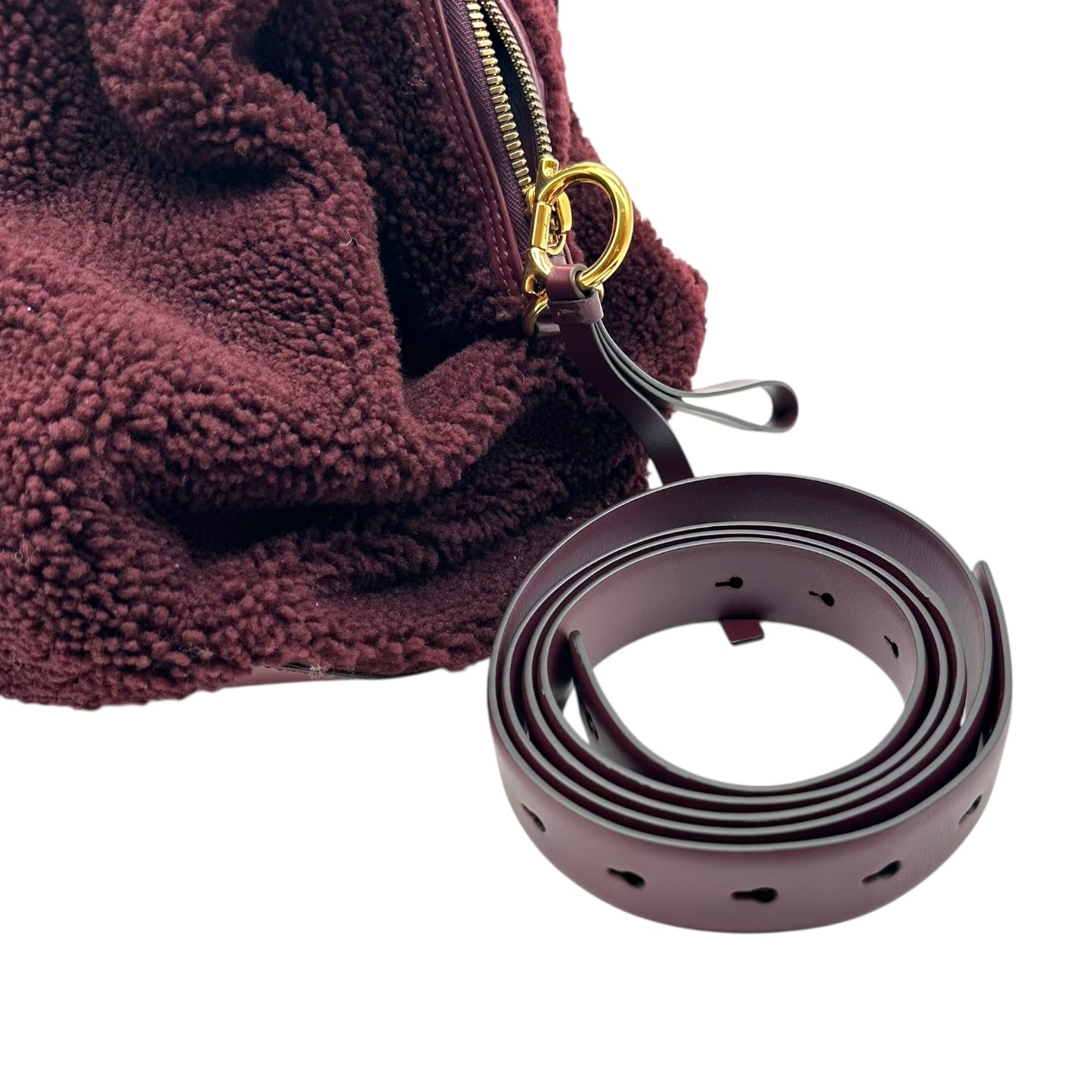 Salvatore Ferragamo Burgundy Shearling & Leather Tote Bag