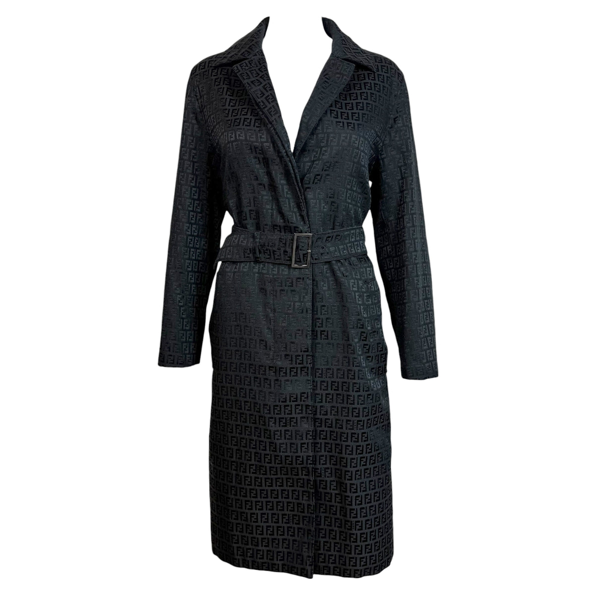 Fendi Black Zucchino Monogram Trench Coat