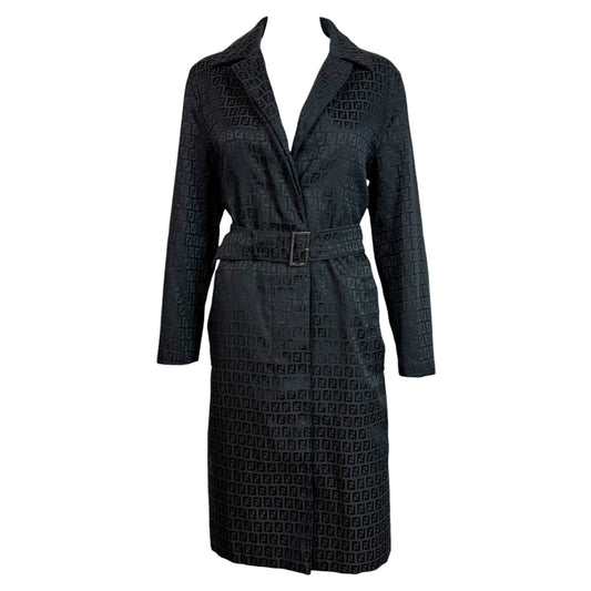 Fendi Black Zucchino Monogram Trench Coat