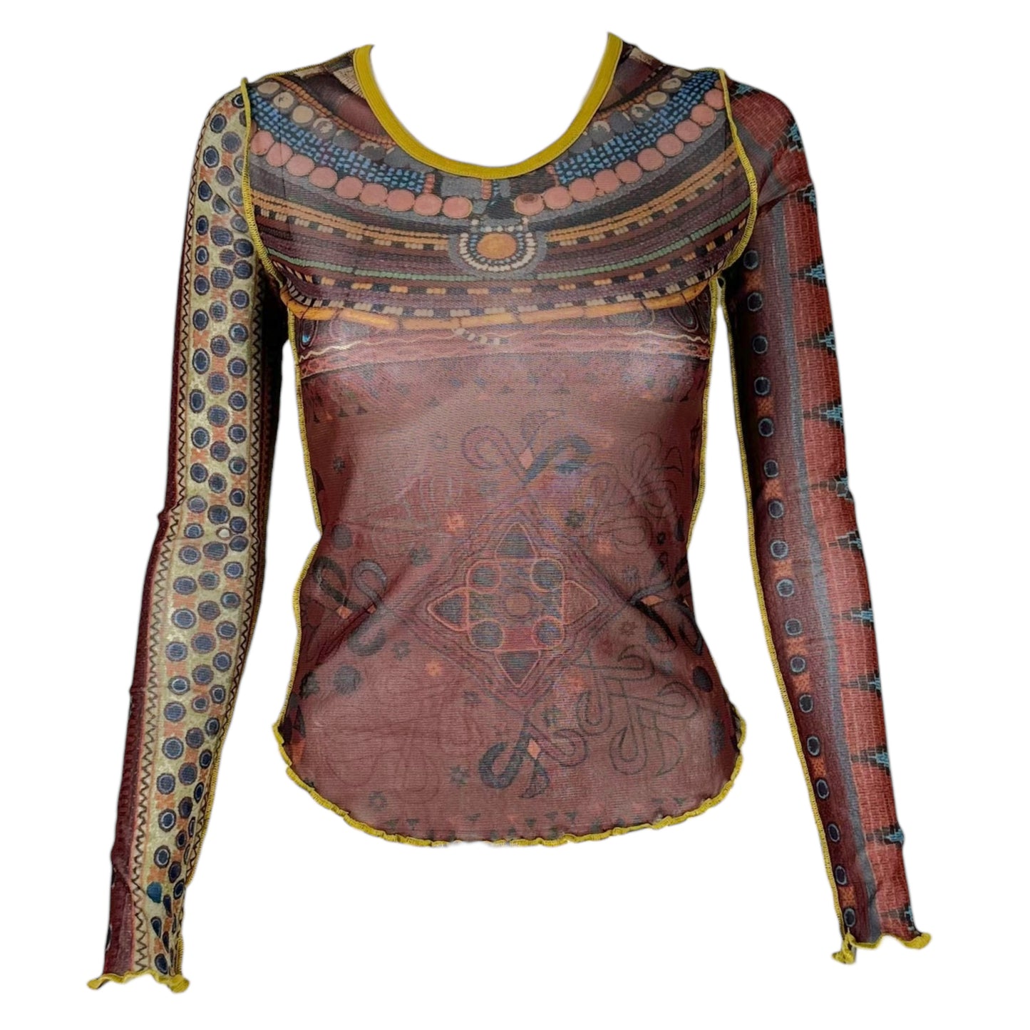 Jean Paul Gaultier Tribal Print Mesh Longsleeve Top