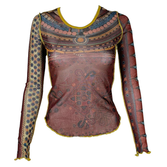 Jean Paul Gaultier Tribal Print Mesh Longsleeve Top
