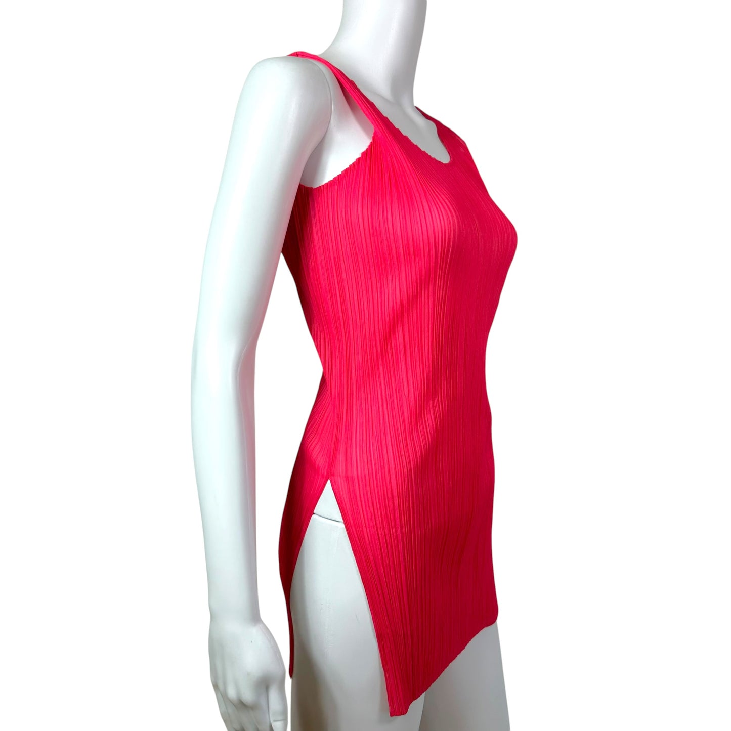 Issey Miyake Pleated Hot Pink Pleated Side Slit Tunic Top