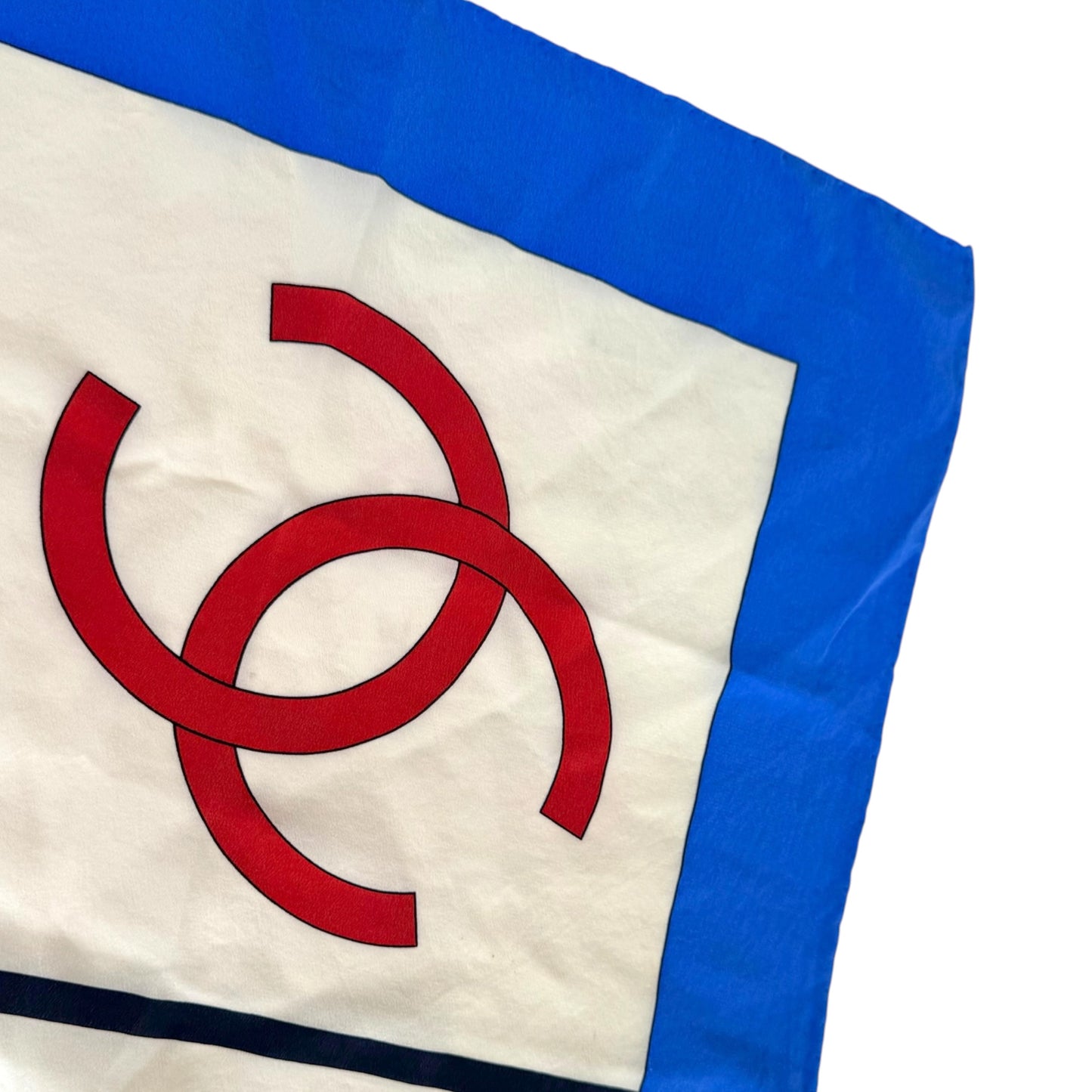 Chanel Blue Red & White Geometric CC Logo Silk Square Scarf