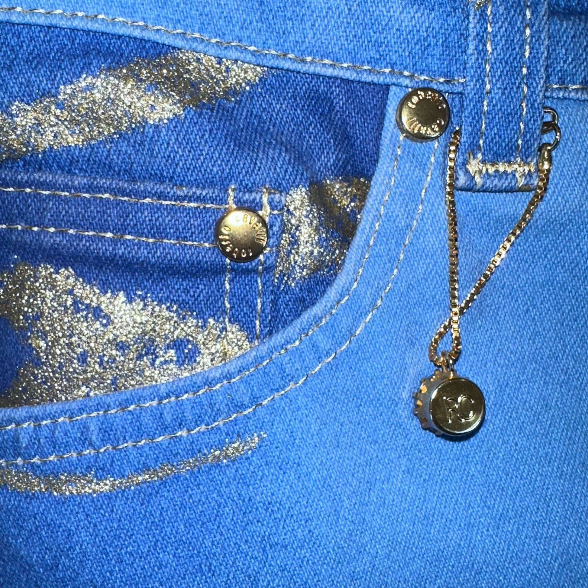 Roberto Cavalli 90's Blue & Gold Zebra Print Jeans - Outfit Repeater