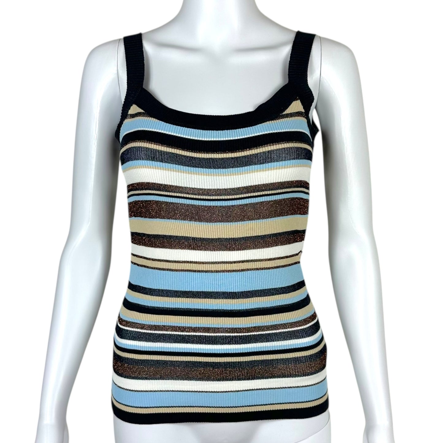 Dolce & Gabbana Blue & Brown Metallic Striped Knit Tank Top