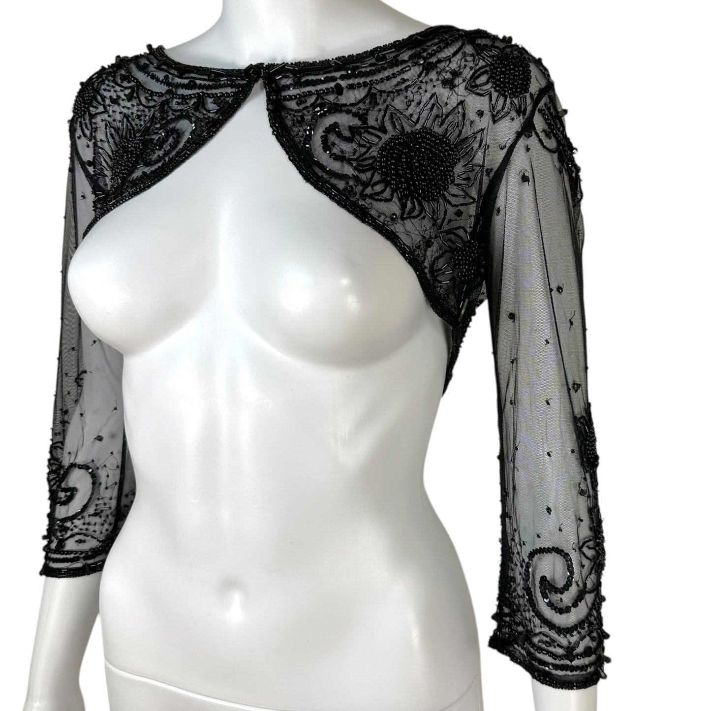 Galliano Black Beaded Open Knit Cropped Bolero Cardigan