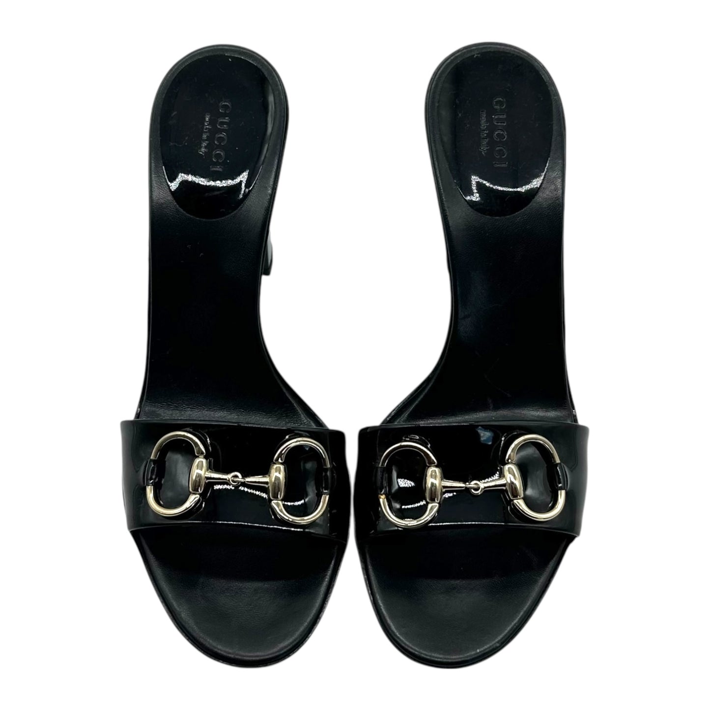 Gucci Black Patent Horsebit Mule Heels