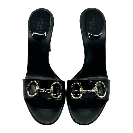 Gucci Black Patent Horsebit Mule Heels