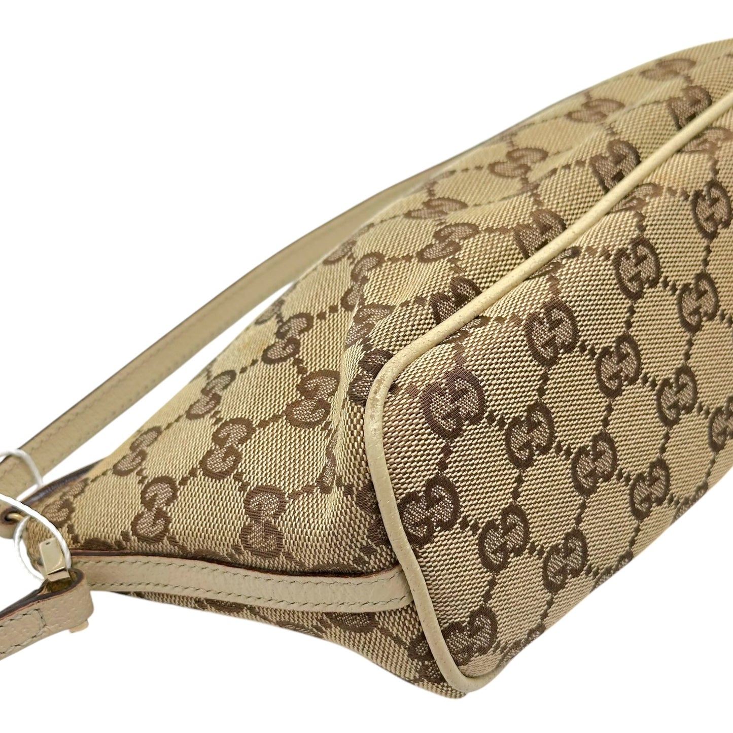 Gucci Tan Monogram & Ivory Leather Boat Pochette Bag