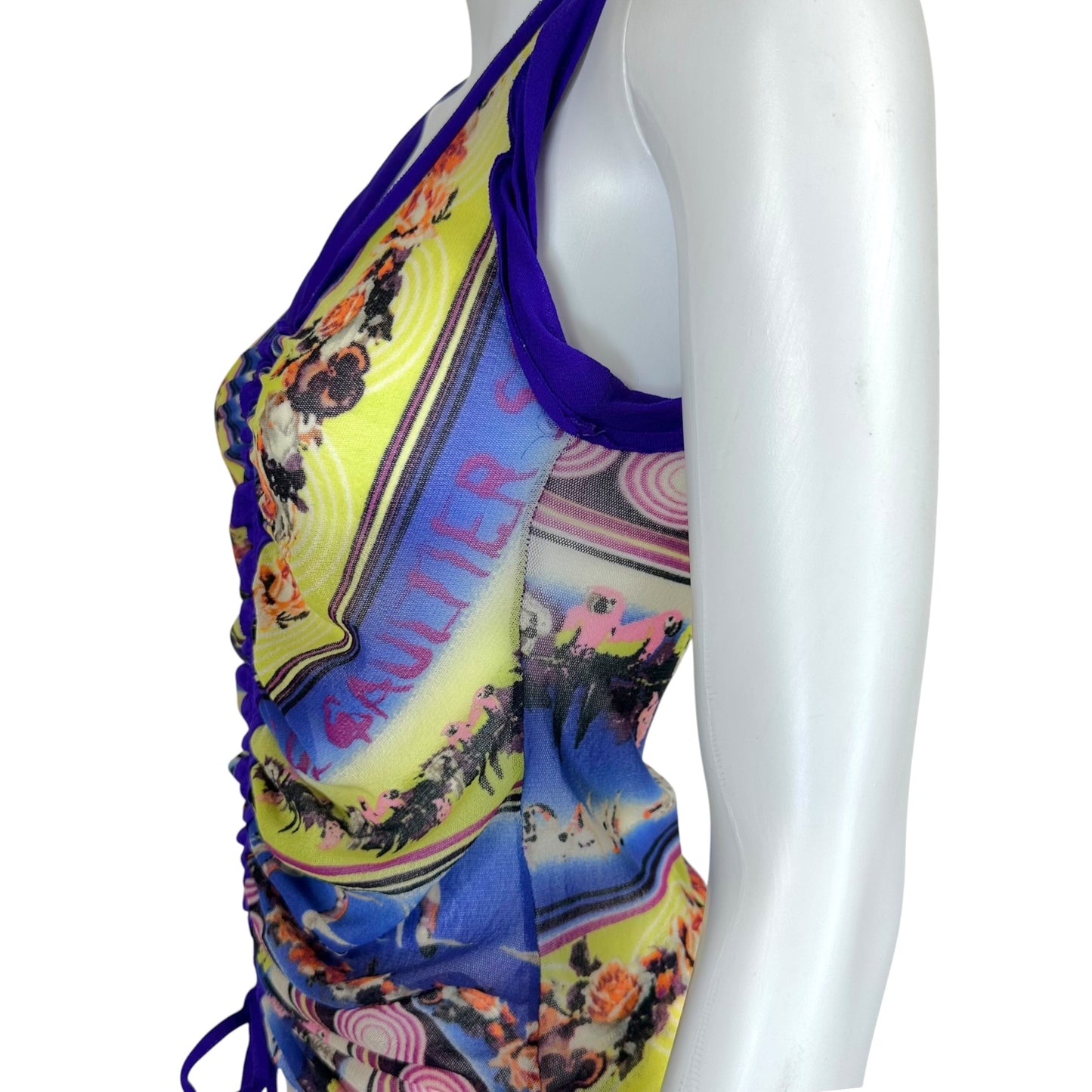 Jean Paul Gaultier Soleil Purple & Yellow Multicolor Printed Mesh Tank